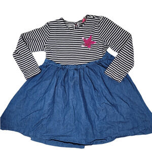 Joules Girl's Hampton Sequin Star Striped Chambray Skirted Dress Blue Size 5Y
